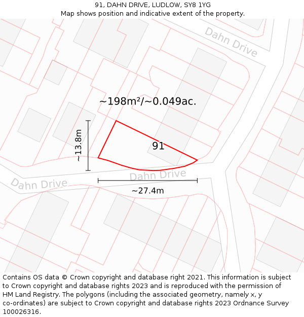 91, DAHN DRIVE, LUDLOW, SY8 1YG: Plot and title map
