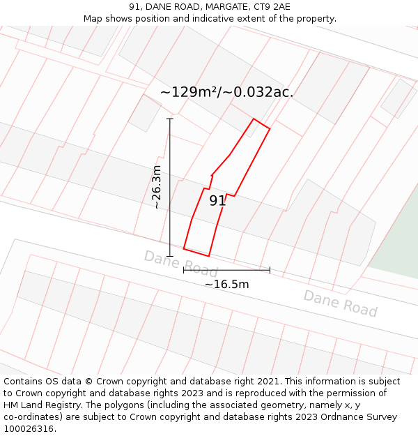 91, DANE ROAD, MARGATE, CT9 2AE: Plot and title map