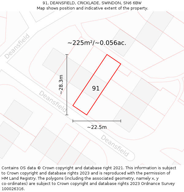 91, DEANSFIELD, CRICKLADE, SWINDON, SN6 6BW: Plot and title map