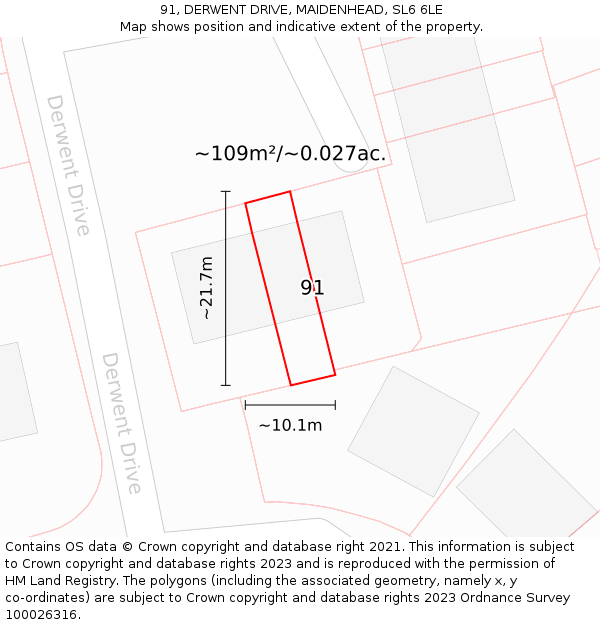 91, DERWENT DRIVE, MAIDENHEAD, SL6 6LE: Plot and title map