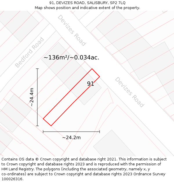 91, DEVIZES ROAD, SALISBURY, SP2 7LQ: Plot and title map