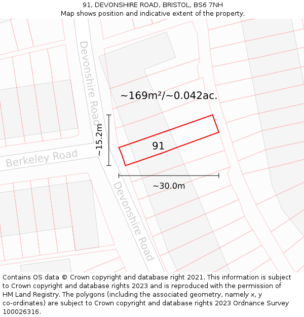 91, DEVONSHIRE ROAD, BRISTOL, BS6 7NH: Plot and title map