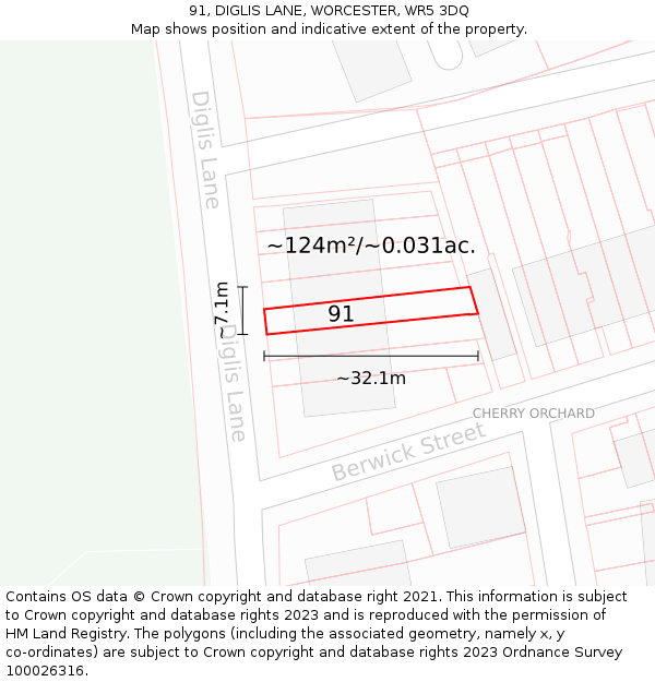 91, DIGLIS LANE, WORCESTER, WR5 3DQ: Plot and title map