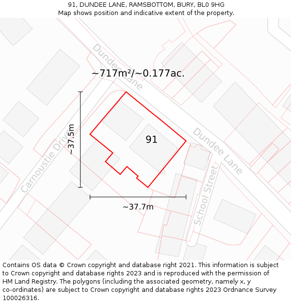 91, DUNDEE LANE, RAMSBOTTOM, BURY, BL0 9HG: Plot and title map