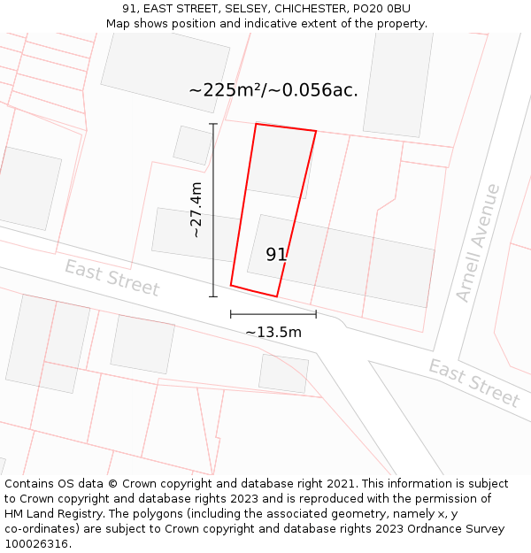 91, EAST STREET, SELSEY, CHICHESTER, PO20 0BU: Plot and title map