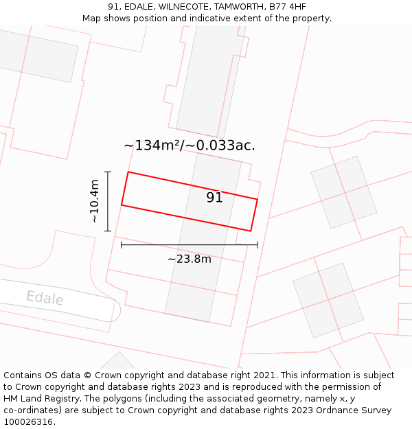 91, EDALE, WILNECOTE, TAMWORTH, B77 4HF: Plot and title map