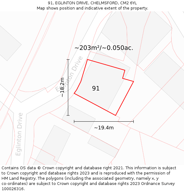 91, EGLINTON DRIVE, CHELMSFORD, CM2 6YL: Plot and title map