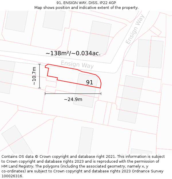 91, ENSIGN WAY, DISS, IP22 4GP: Plot and title map
