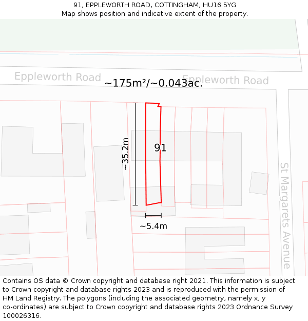 91, EPPLEWORTH ROAD, COTTINGHAM, HU16 5YG: Plot and title map