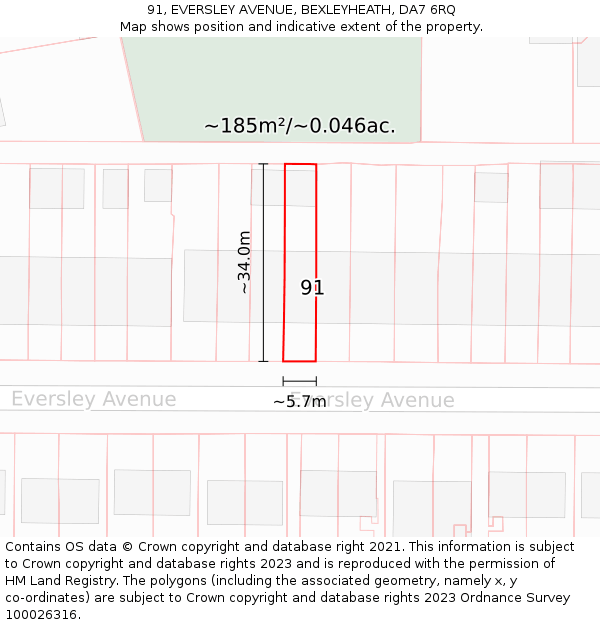 91, EVERSLEY AVENUE, BEXLEYHEATH, DA7 6RQ: Plot and title map