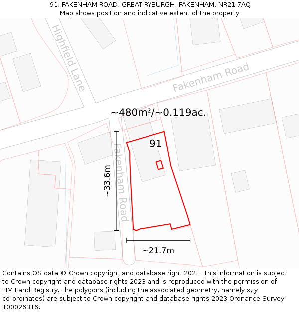 91, FAKENHAM ROAD, GREAT RYBURGH, FAKENHAM, NR21 7AQ: Plot and title map