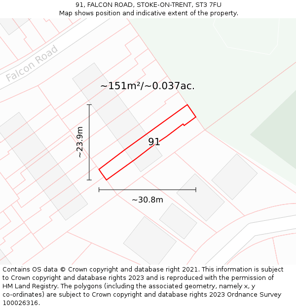 91, FALCON ROAD, STOKE-ON-TRENT, ST3 7FU: Plot and title map