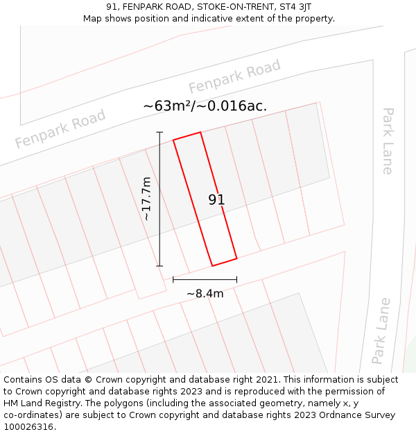 91, FENPARK ROAD, STOKE-ON-TRENT, ST4 3JT: Plot and title map