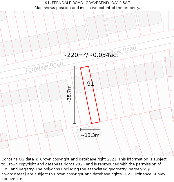 91, FERNDALE ROAD, GRAVESEND, DA12 5AE: Plot and title map