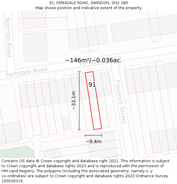 91, FERNDALE ROAD, SWINDON, SN2 1BX: Plot and title map
