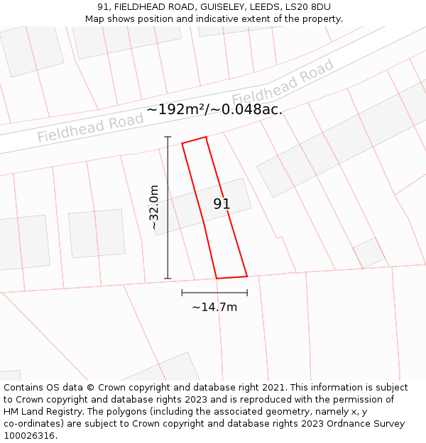 91, FIELDHEAD ROAD, GUISELEY, LEEDS, LS20 8DU: Plot and title map