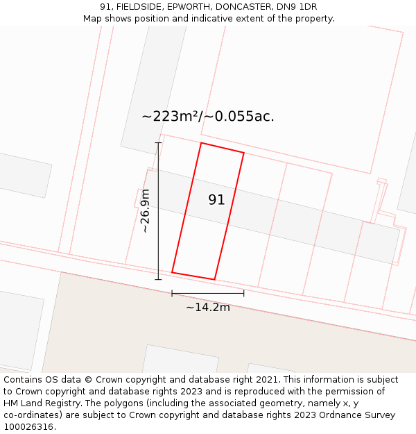 91, FIELDSIDE, EPWORTH, DONCASTER, DN9 1DR: Plot and title map