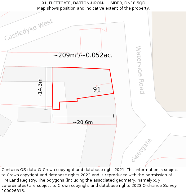 91, FLEETGATE, BARTON-UPON-HUMBER, DN18 5QD: Plot and title map