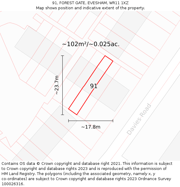 91, FOREST GATE, EVESHAM, WR11 1XZ: Plot and title map