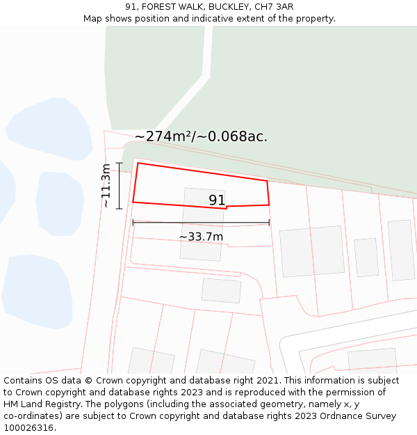 91, FOREST WALK, BUCKLEY, CH7 3AR: Plot and title map