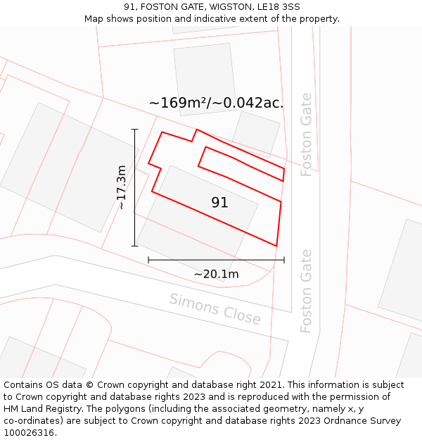 91, FOSTON GATE, WIGSTON, LE18 3SS: Plot and title map