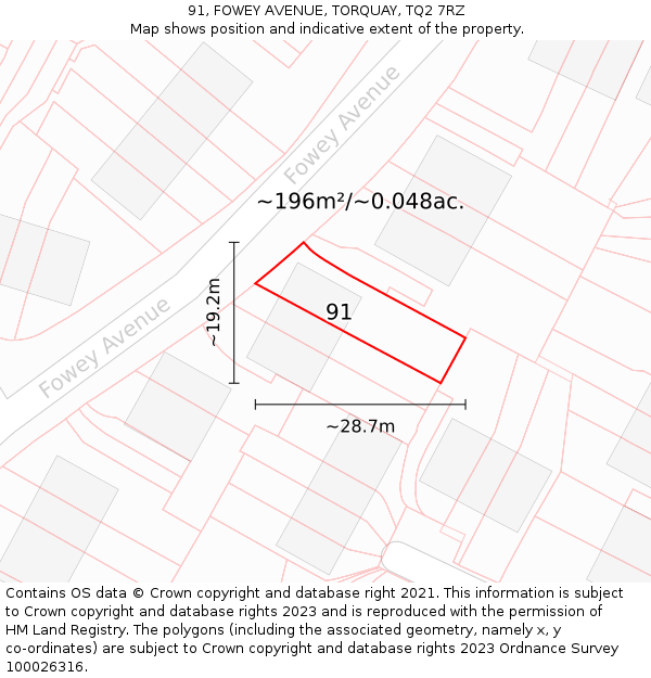 91, FOWEY AVENUE, TORQUAY, TQ2 7RZ: Plot and title map