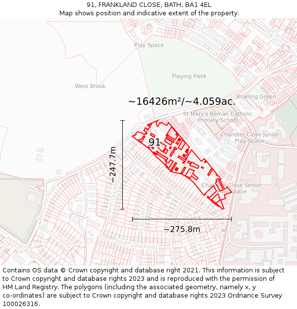 91, FRANKLAND CLOSE, BATH, BA1 4EL: Plot and title map