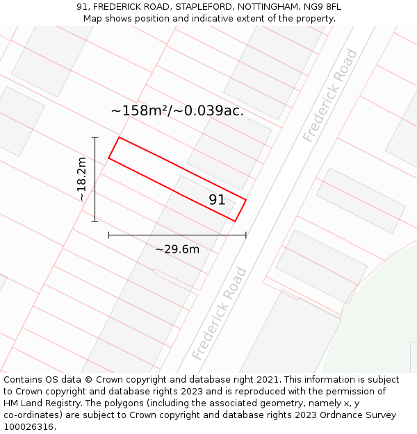 91, FREDERICK ROAD, STAPLEFORD, NOTTINGHAM, NG9 8FL: Plot and title map