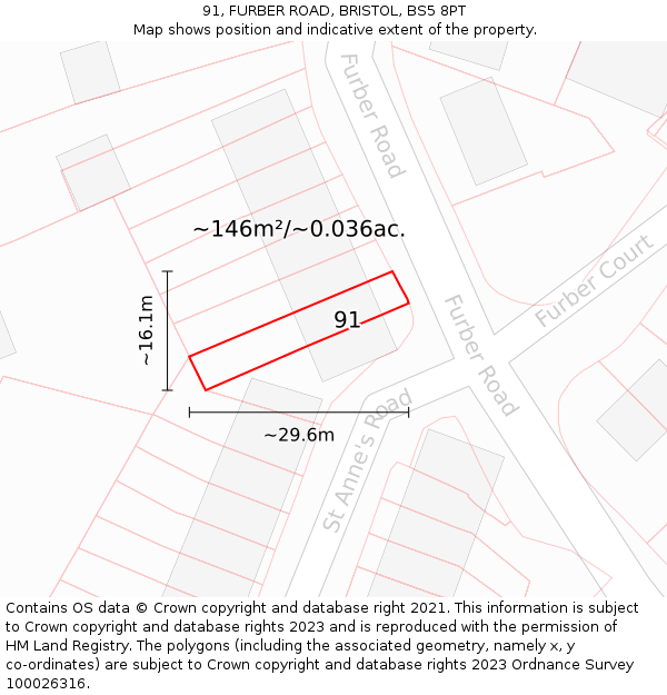 91, FURBER ROAD, BRISTOL, BS5 8PT: Plot and title map