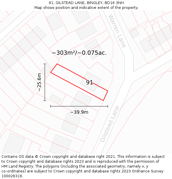 91, GILSTEAD LANE, BINGLEY, BD16 3NH: Plot and title map