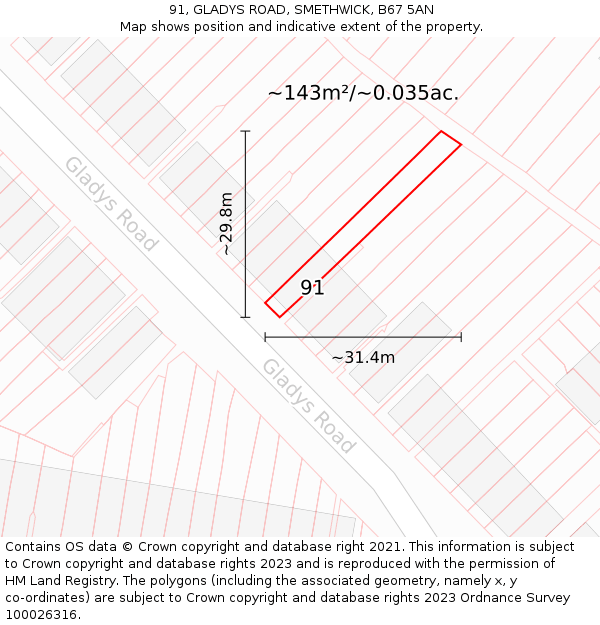91, GLADYS ROAD, SMETHWICK, B67 5AN: Plot and title map