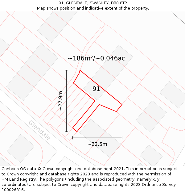 91, GLENDALE, SWANLEY, BR8 8TP: Plot and title map