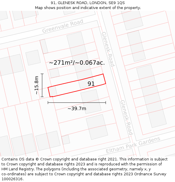 91, GLENESK ROAD, LONDON, SE9 1QS: Plot and title map