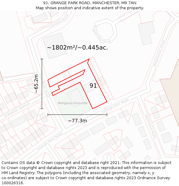 91, GRANGE PARK ROAD, MANCHESTER, M9 7AN: Plot and title map
