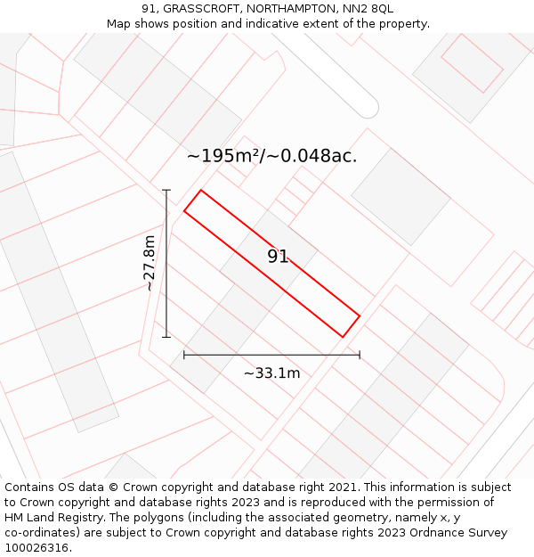 91, GRASSCROFT, NORTHAMPTON, NN2 8QL: Plot and title map