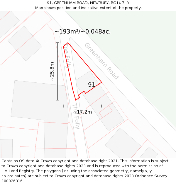 91, GREENHAM ROAD, NEWBURY, RG14 7HY: Plot and title map