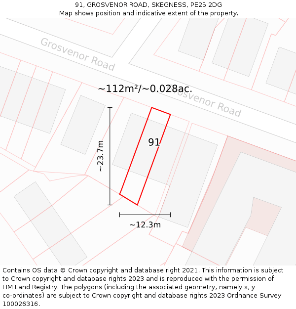 91, GROSVENOR ROAD, SKEGNESS, PE25 2DG: Plot and title map