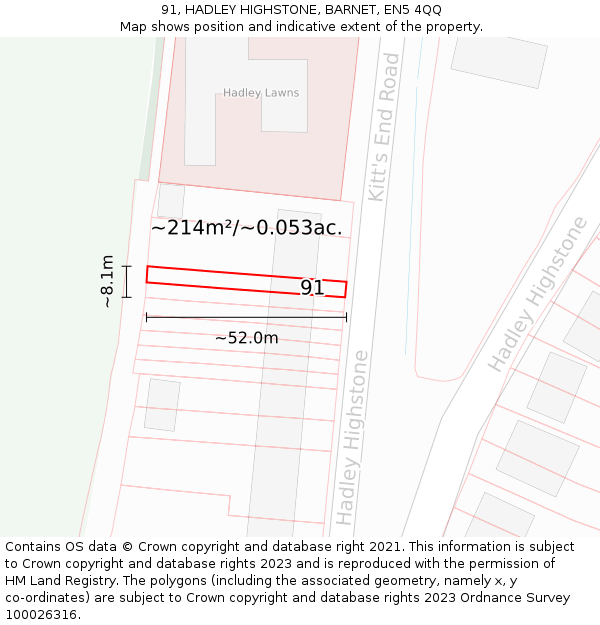 91, HADLEY HIGHSTONE, BARNET, EN5 4QQ: Plot and title map