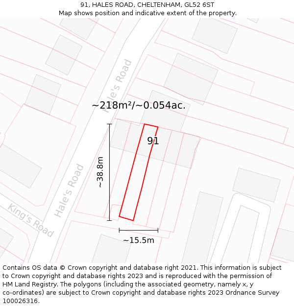 91, HALES ROAD, CHELTENHAM, GL52 6ST: Plot and title map