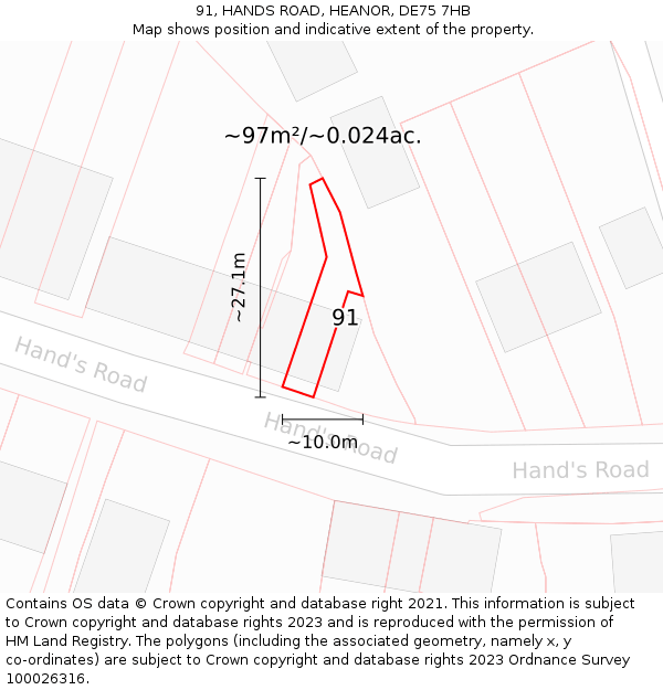 91, HANDS ROAD, HEANOR, DE75 7HB: Plot and title map