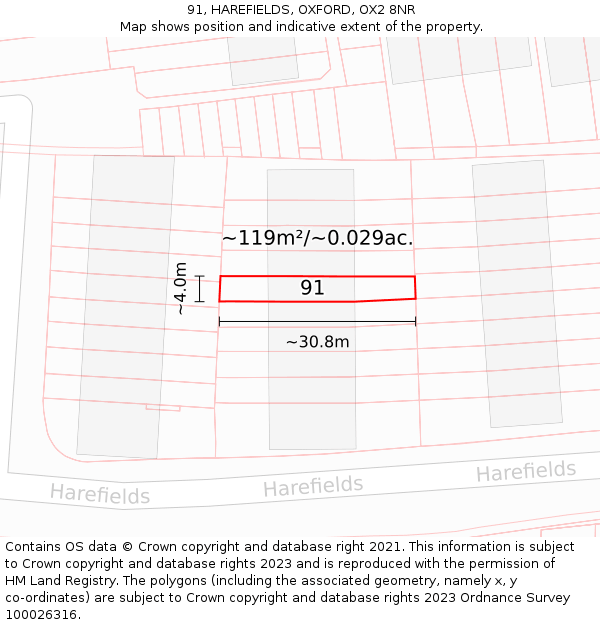 91, HAREFIELDS, OXFORD, OX2 8NR: Plot and title map