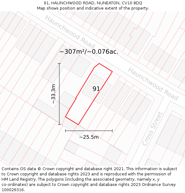 91, HAUNCHWOOD ROAD, NUNEATON, CV10 8DQ: Plot and title map