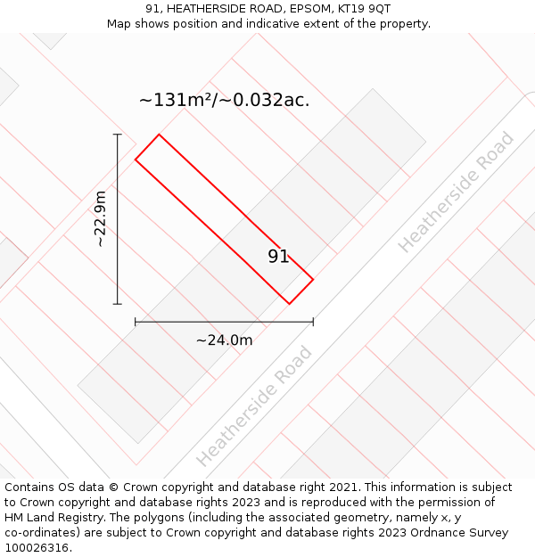 91, HEATHERSIDE ROAD, EPSOM, KT19 9QT: Plot and title map