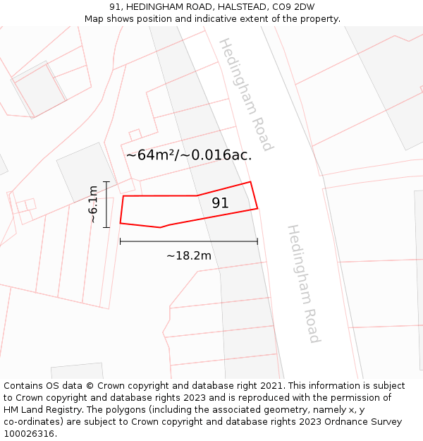 91, HEDINGHAM ROAD, HALSTEAD, CO9 2DW: Plot and title map