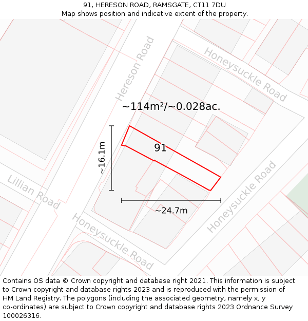91, HERESON ROAD, RAMSGATE, CT11 7DU: Plot and title map