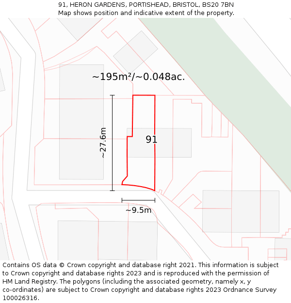 91, HERON GARDENS, PORTISHEAD, BRISTOL, BS20 7BN: Plot and title map