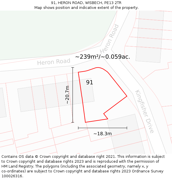 91, HERON ROAD, WISBECH, PE13 2TR: Plot and title map