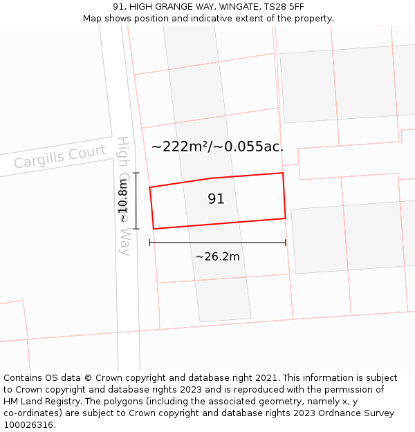 91, HIGH GRANGE WAY, WINGATE, TS28 5FF: Plot and title map