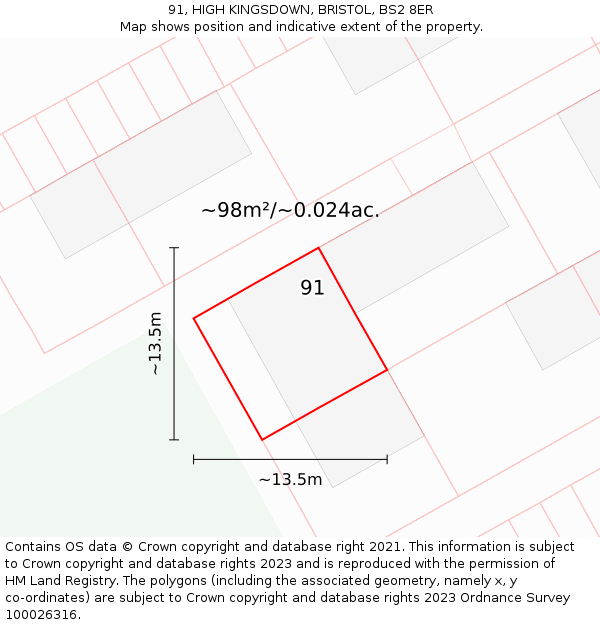 91, HIGH KINGSDOWN, BRISTOL, BS2 8ER: Plot and title map