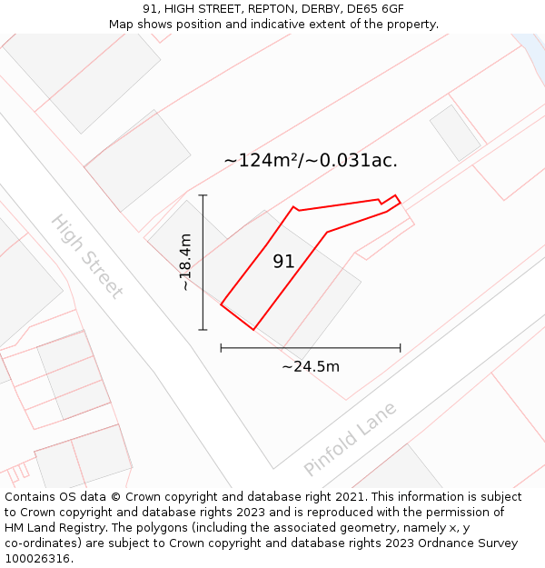 91, HIGH STREET, REPTON, DERBY, DE65 6GF: Plot and title map